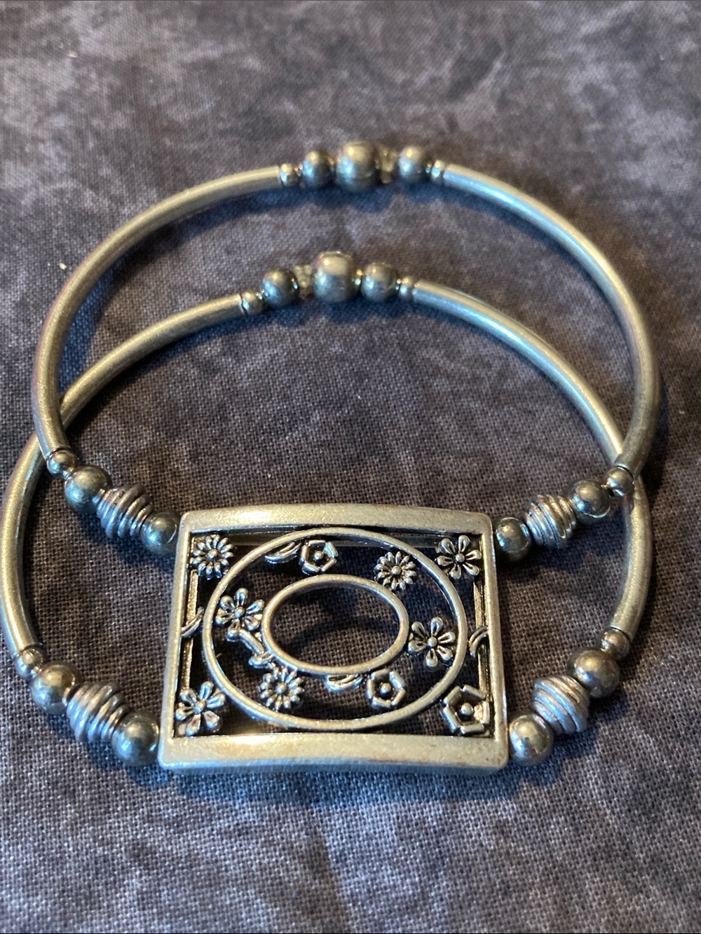 Floral Accent Silver-Tone Women’s Bracelet